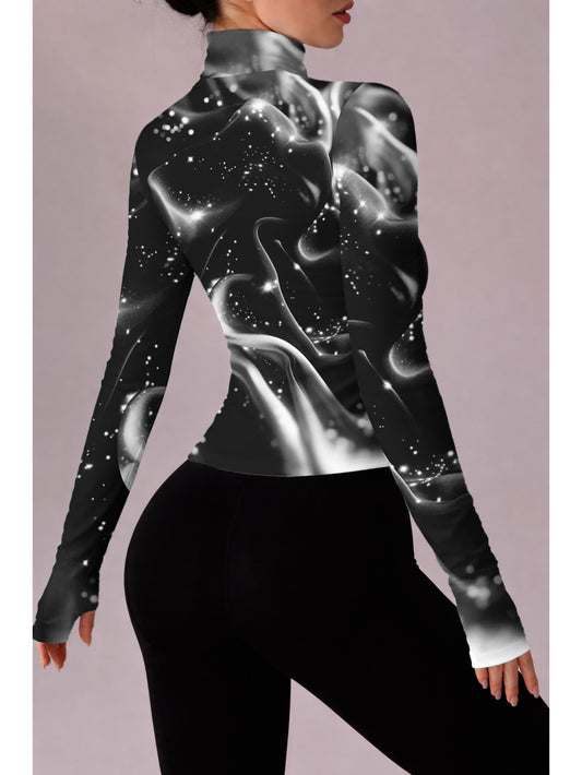 Women'S Yoga Jacket for Spring, Autumn, and Winter | Fashionable, Easy, Body-Hugging Fitness Top Suitable for Pilates Training, Outdoor Running, and Cycling | Quick-Drying, Breathable, Stretchy, Button- Shirt with All Over Pr