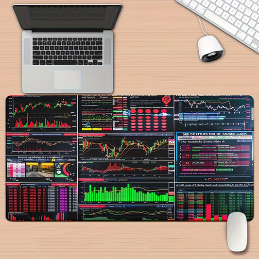 1pc XXL Large Trading Chart Pad & Mouse Pad - Non-Slip Stock Market Graphs Desk Mat with Technical Analysis Workspace, Multicolor Realistic Charts for Finance Professionals, Traders, Gaming & Office Use - Wide Computer Mat wi