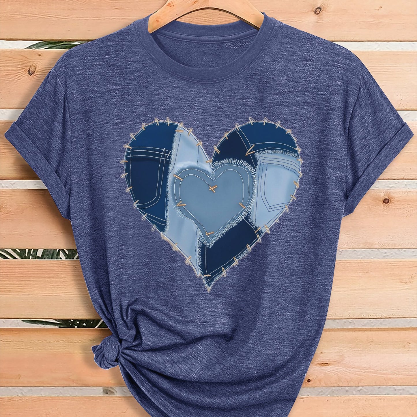 Women'S Fashion Graphic Tee, Theme Party Outfit, Local Warehouse Item, T Shirt For Women, Women Clothing Style, Heart Print Casual Top, Comfortable Blend Fabric, Breathable, All-season, Crew Neck, Short Sleeve, Machine Washab
