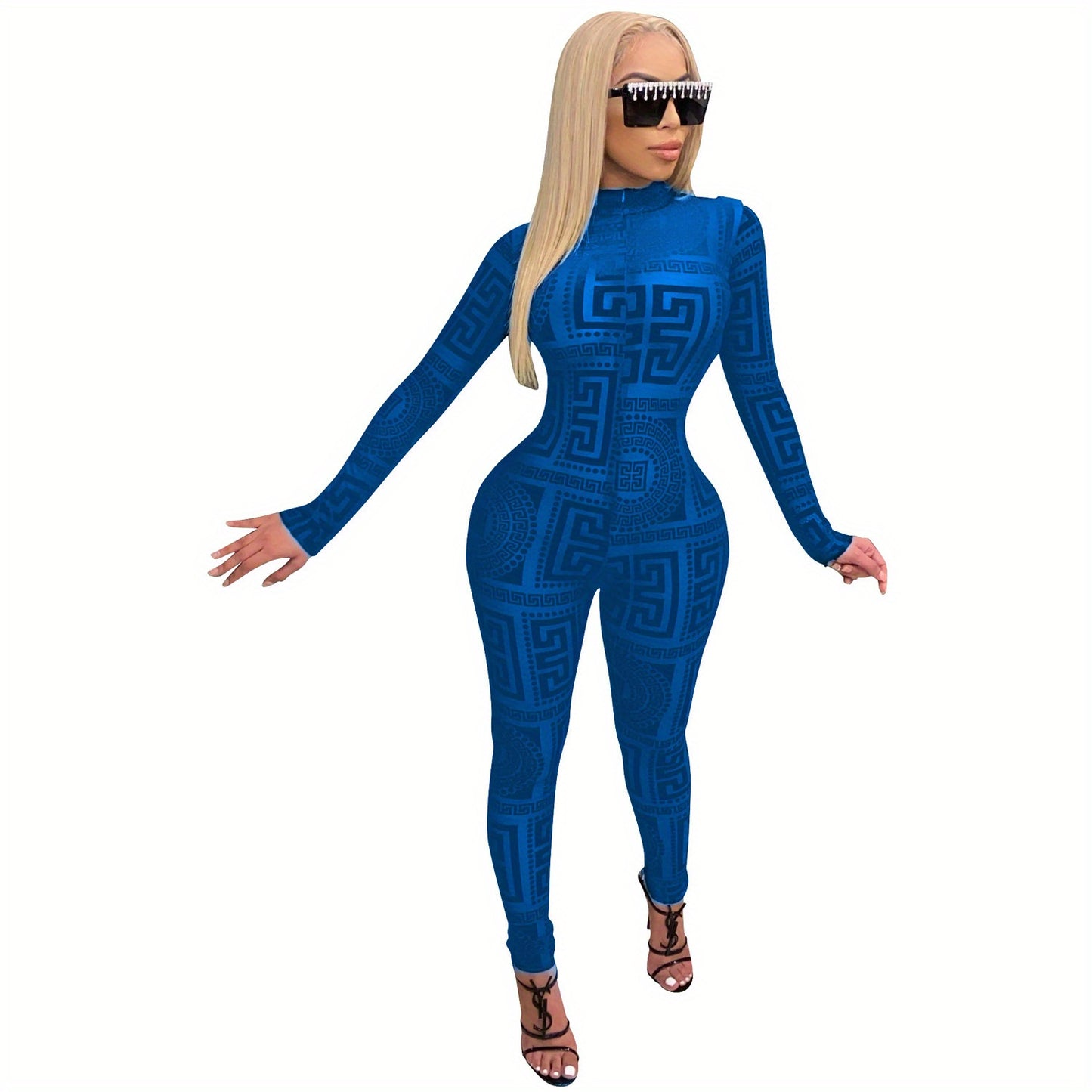 Women's Sexy One-Piece Outfit - Non-Transparent Long Sleeve Jumpsuit, Machine Washable Party & Everyday Jumpsuit for Women (S-XXL) - D9459