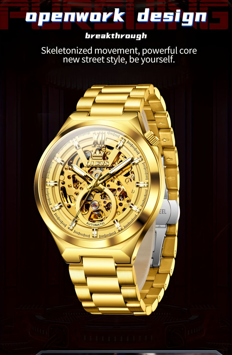 OLVES Stainless Steel Automatic Mechanical Watches For Men Luxury Top Brand Business Fashion Men'S Watches New Trend Classic Original High Quality Best Selling Men'S Wrist Watches, Without Battery