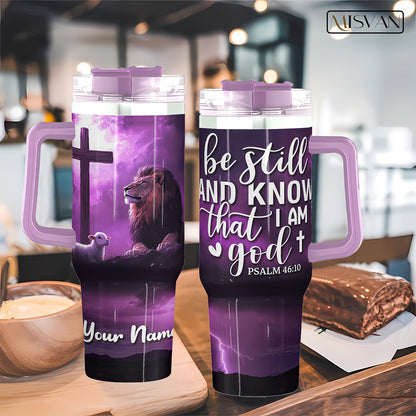1pc MISVAN Personalized Tumbler with Lid - Custom Name Engraved 40oz Stainless Steel Insulated Water Bottle, Hot & Cold Drinkware for Outdoor Travel, Cross Print Design - Ideal Gift for Birthdays, Easter, Thanksgiving, Mother