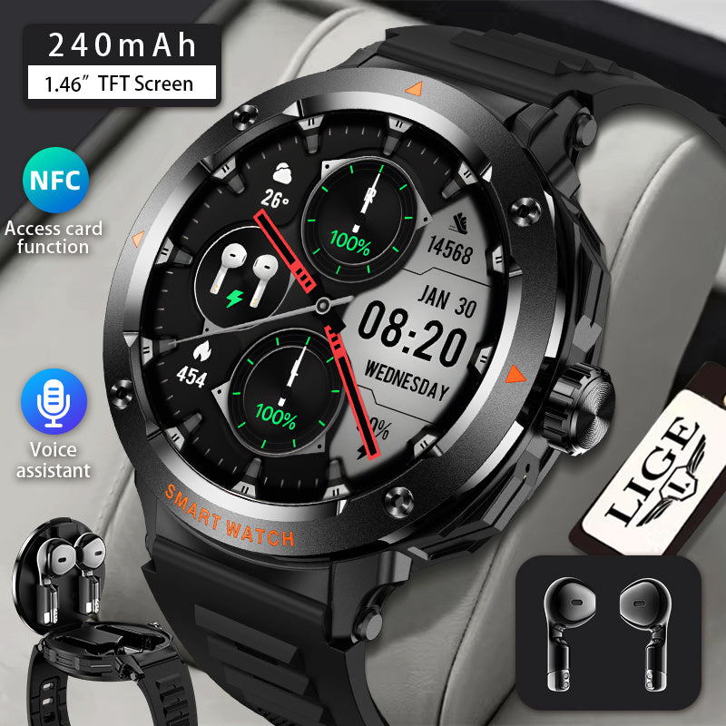 LIGE New Smartwatch with 2-in-1 Wireless Earbuds, NFC Access Card Function, Full Touch Control, - 1.46''TFT Screen, Fitness Tracker, Music Playback, Sleep Monitor, Weather Updates, Information Storage, Multiple Sports Modes,