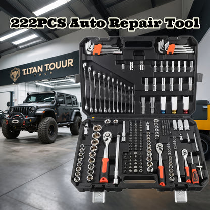 Latest High-end Professional 222pcs Mechanical Tool Set, 1/4 "and 3/8" And 1/2 "drive 24/72 Tooth Ratchet, Socket Wrench Set Metric CR-V, Suitable for General Professional Mechanics, Automotive And Home Repairs, Motorcycle Ti