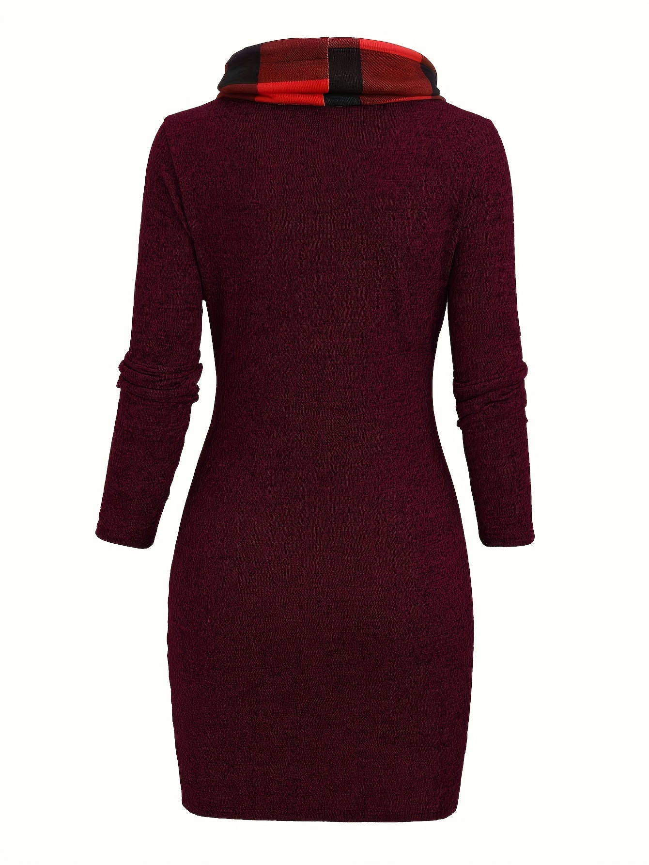 -Designed Plaid Patchwork Gathered Long Sleeve Dress