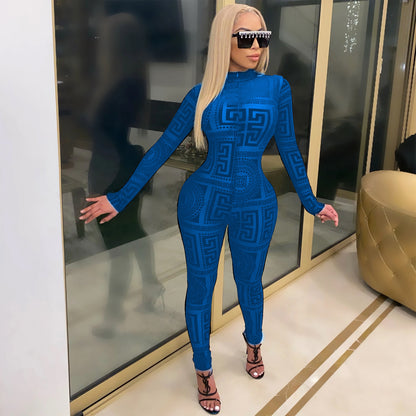 Women's Sexy Sheer Mesh Jumpsuit - Long Sleeve High Neck Bodysuit - Semi-Sheer Transparent Outfit (S-XXL) - Machine Washable All-Season Wear for Parties - Fashion Events - Tight-Fitting Lingerie Suit