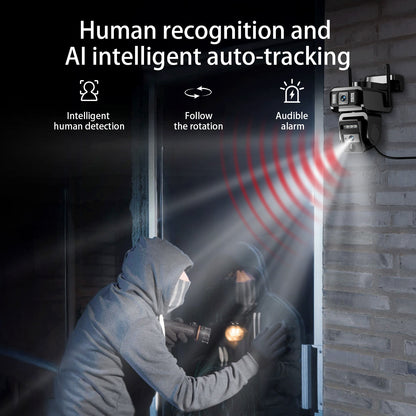 Home Wireless Outdoor Security Camera Icam365 | Solar-Powered, Dual Lens 3MP, Two-Way Audio, Digital Zoom, Motion Detection, IP66 Waterproof, Rechargeable Battery, 2.4G WiFi, Dual-Light Night Vision, PIR Alarm, Black