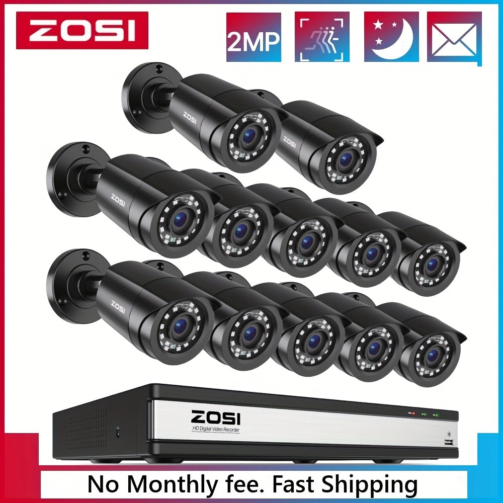 ZOSI 16-Channel 3K Lite Security Camera System with 12 Wired Cameras, 80ft IR Night Vision, AI Human/Vehicle Detection, 1080P Outdoor/Indoor CCTV DVR, H.265+ Smart Recording, 24/7 Monitoring, 16-Channel DVR with AI-Powered Al