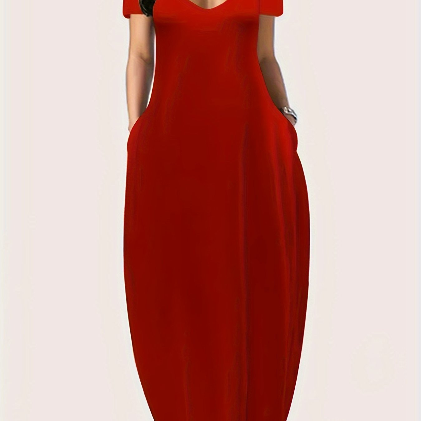 Solid Simple Dress, Casual Short Sleeve Maxi Dress With Pockets, Women's Clothing