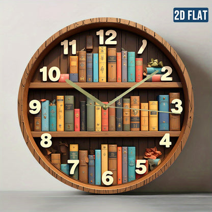 2D Flat, 1pc Bookshelf Wall Clock - Silent Non-Ticking Battery Operated (AA Batteries Not Included) - Vibrant Book Design with 12 Numbers, Acrylic Material, Perfect for Home, Office, Bedroom Decor - Unique Christmas Gift Idea
