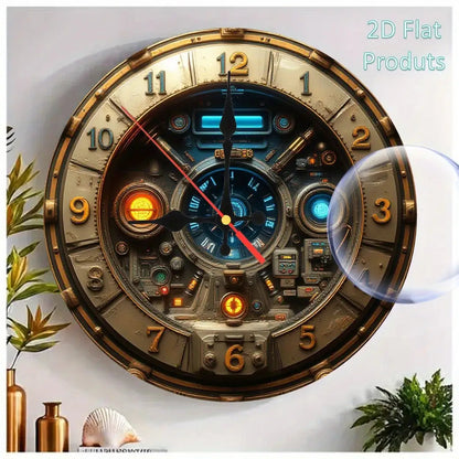 2D Flat, InkBloomsc 10inch Retro Steampunk Wall Clock - Retro Wood-Imitation Design with Gears and Pipes, Silent Non-Ticking Battery Operated (AA Batteries Not Included), Modern Living Room Home Decor, Durable Craftsmanship
