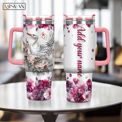 1pc Customized Name Stainless Steel Tumbler | 20oz/22oz/40oz Insulated Water with Lid, Reusable, Round Shape, 304 Stainless Steel, Ideal for Easter, Thanksgiving, Father'S Day, Mother'S Day, Graduation, White Diamond Butterfl