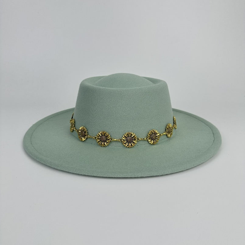 1pc Bohemian-style Unique and Fashionable Felt Hat - Decorated with Exquisite Golden Flower Chain Fedora Hat - Suitable for Daily Street Style, Music Festival Outfits, Bohemian-inspired Looks, Casual Outings and Trendy Season