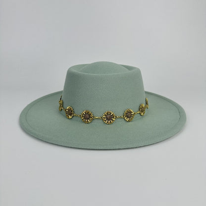 1pc Bohemian-style Unique and Fashionable Felt Hat - Decorated with Exquisite Golden Flower Chain Fedora Hat - Suitable for Daily Street Style, Music Festival Outfits, Bohemian-inspired Looks, Casual Outings and Trendy Season