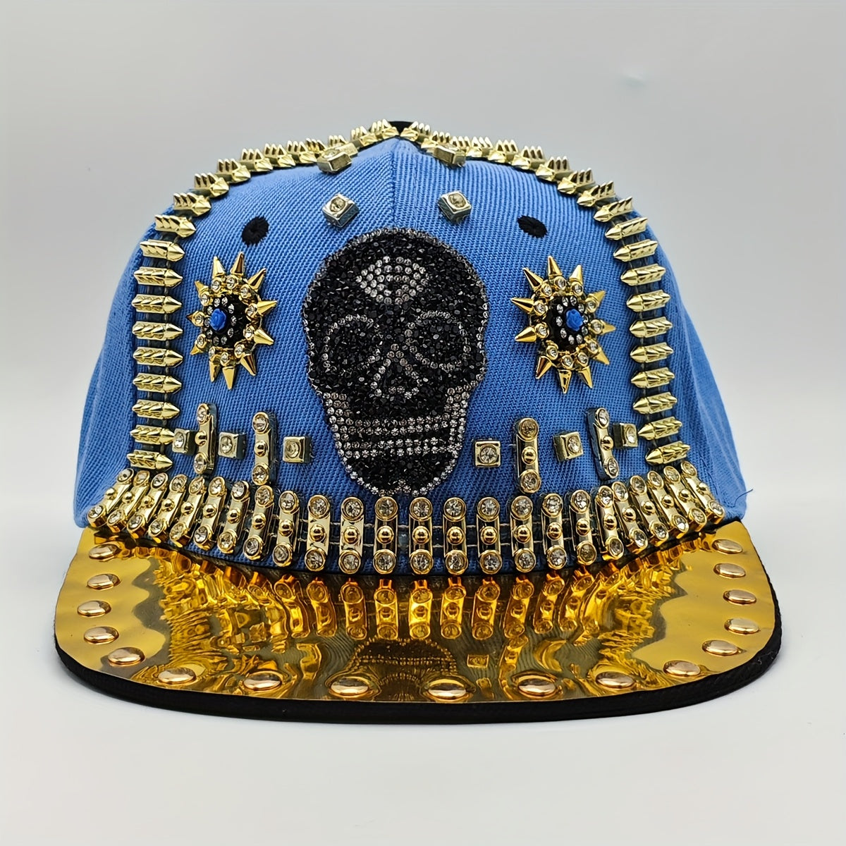 1pc Shiny Rhinestone Skull Baseball Cap Adjustable Breathable Hip-Hop Party Hat Outdoor Cool Fashion Sun Hat