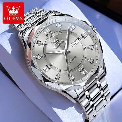 OLEVS Luminous Stainless Steel Automatic Mechanical Watches for Men Brand New Luxury Original Business Golden Men's Wrist Watches Classic Trend Best Selling High Quality Men's Watches,  Classic Design, Premium Materials, Gift