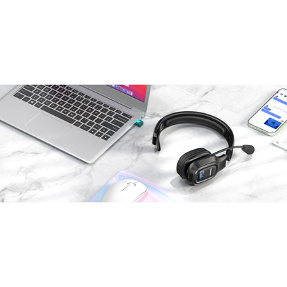 TECKNET Trucker Wireless Headphones with Microphone Noise Canceling Wireless On Ear Headset, Hands Free Wireless Headset for Cell Phone Computer Office Home Call Center skype (Black), Office Headphones, Call Center Equipment,