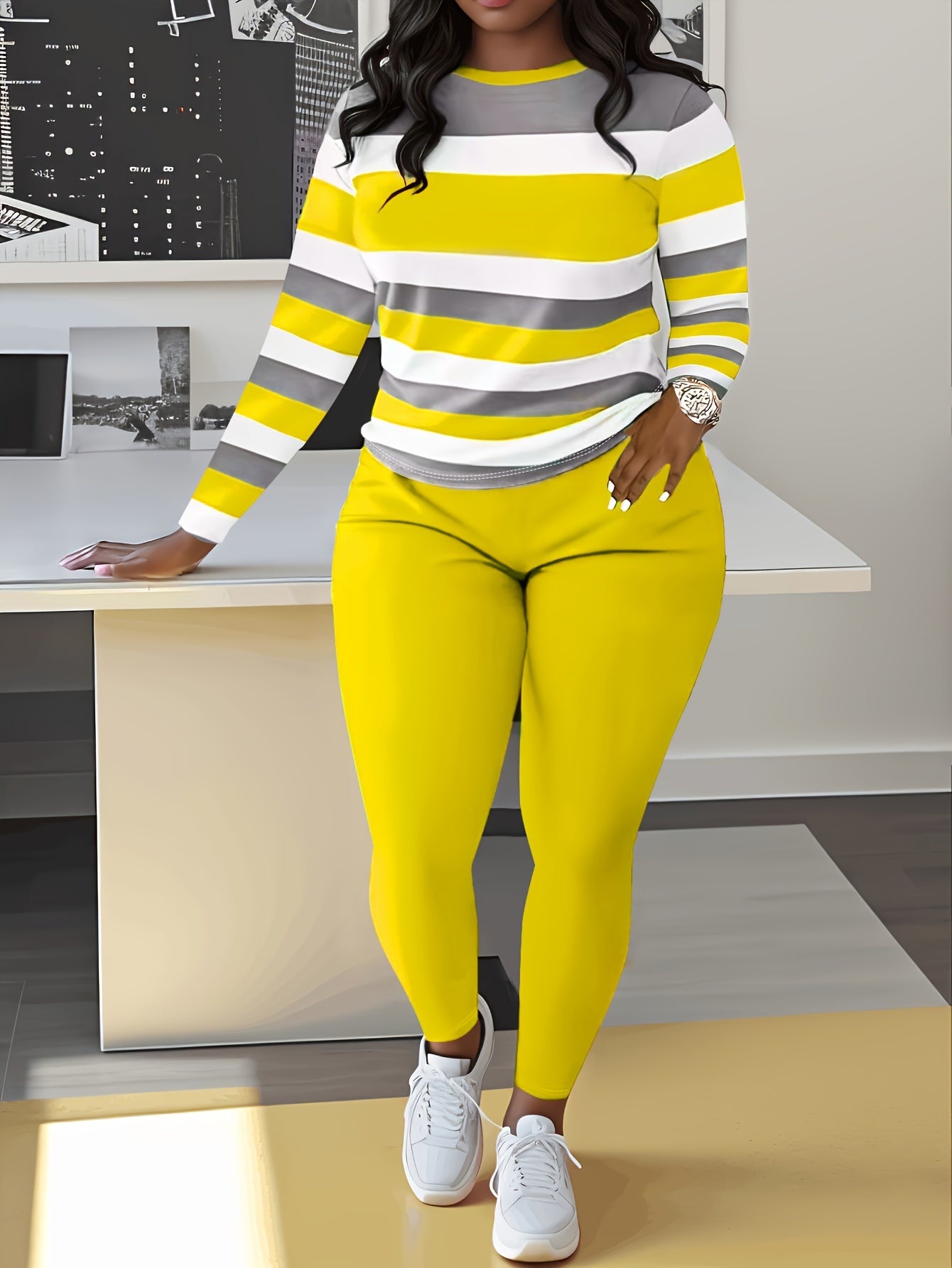 Smct01 Casual Long Sleeve Set with Striped Custom Print