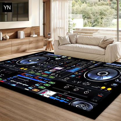 DJ Turntable Design Mat Floor Mat - Heavy-Duty Non-Slip Dance Studio Mat with Machine Washable Surface, Extra Thick 7mm Padding - for Home, Office, Clubs, Parties - Large Area Mat up to 2.16m² - Ideal Music Producer Decor, D