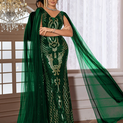 Fitted Dress - Sequin - V-Neck