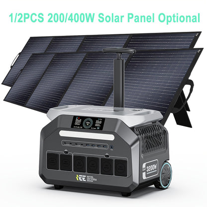 IEE P3200 Power Station 200W 400W Solar Panel (Optional), 2048Wh/3200W (6400Peak) Solar Generator, 1800W Super Fast Charging, LiFePO4 Battery, APP Control Emergency Power Station for Home, Camping, Power Outages