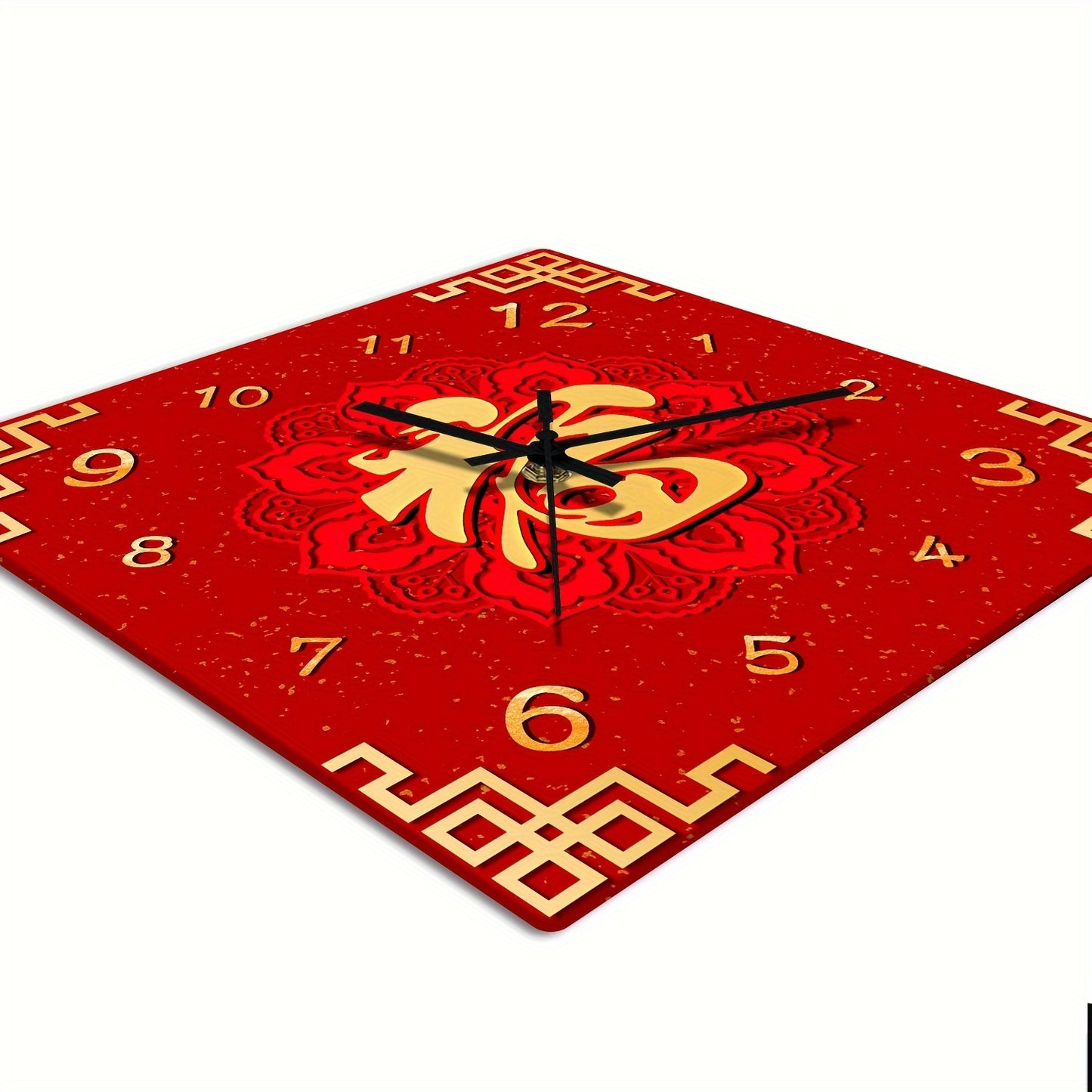 1pc Constantplanet 16-inch Chinese Fu Character Tempered Glass Wall Clock, Silent Quartz Movement, Battery Powered (AA Not Included), Round Religious Theme Decor for Living Room, Bedroom, Dining Area