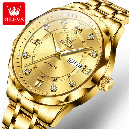 OLEVS Luminous Stainless Steel Automatic Mechanical Watches for Men Brand New Luxury Original Business Golden Men's Wrist Watches Classic Trend Best Selling High Quality Men's Watches,  Classic Design, Premium Materials, Gift
