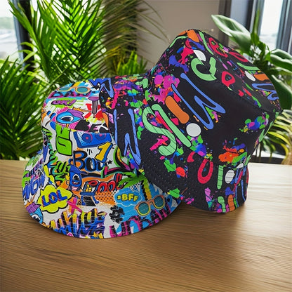 Bucket Hat - Unisex - Graffiti Print - Reversible Closure - Hand Washable - 100% Polyester Lightweight Fabric - Tie-Dye Pattern - Handmade Printing - All-Season Outdoor Fashion Accessory - For New Year Celebration