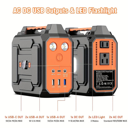 300W/100W Portable Power Station Solar Generator, (Solar Panel Optional), 146Wh/260Wh/296Wh High Capacity Battery Pack, With 2x 110V AC Outlet, DC USB C Port, LED Light, Power Bank For Outdoor Camping Hiking Road Trip Cycling