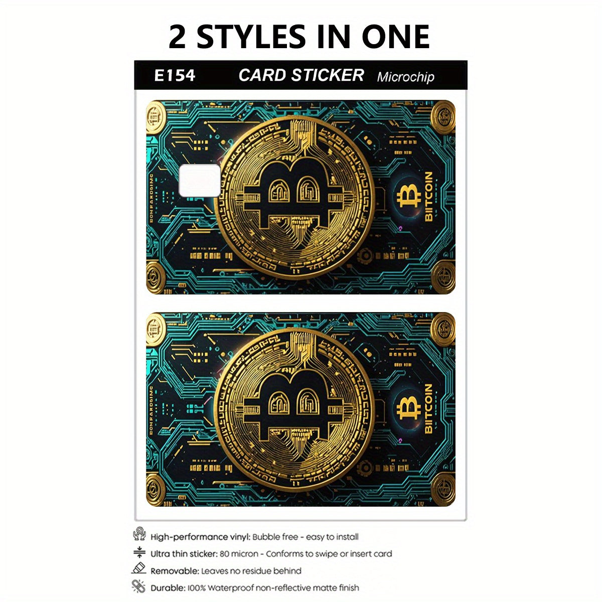 Bitcoin Pattern Sticker Set, Circuit Board Design, Durable Privacy Stickers Made of PVC Material, Suitable for Credit Cards, Transit Cards, Debit Cards, and More, Scratch-Resistant, Removable Self-Adhesive Decorative Card Sti