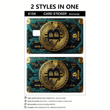 Bitcoin Pattern Sticker Set, Circuit Board Design, Durable Privacy Stickers Made of PVC Material, Suitable for Credit Cards, Transit Cards, Debit Cards, and More, Scratch-Resistant, Removable Self-Adhesive Decorative Card Sti