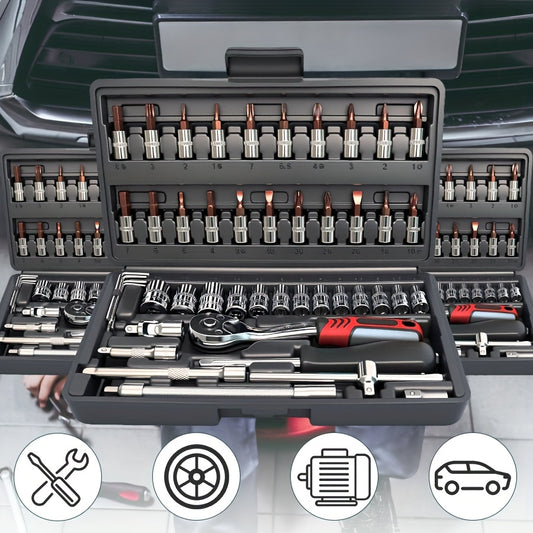 Premium 46pcs Professional Tool Kit, Car/bike Repair Tool Set with 1/4-inch Drive Depth And Standard Socket Wrench, High-performance Racing-grade Car Repair Tools, Tool Box Set, Tools Set Heavy Duty, Tools For Motorcycle, Soc