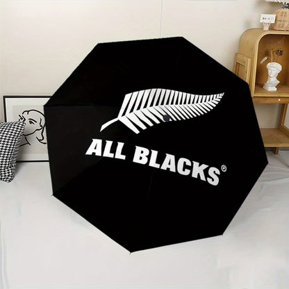 All Blacks Automatic Folding Umbrella - 8-Rib Durable Windproof Portable Travel Umbrella with Sleek Black Design & "All Blacks" Logo, Ideal for Holiday Gifts, Outdoor Umbrella, Modern Accessory, Sturdy Handle