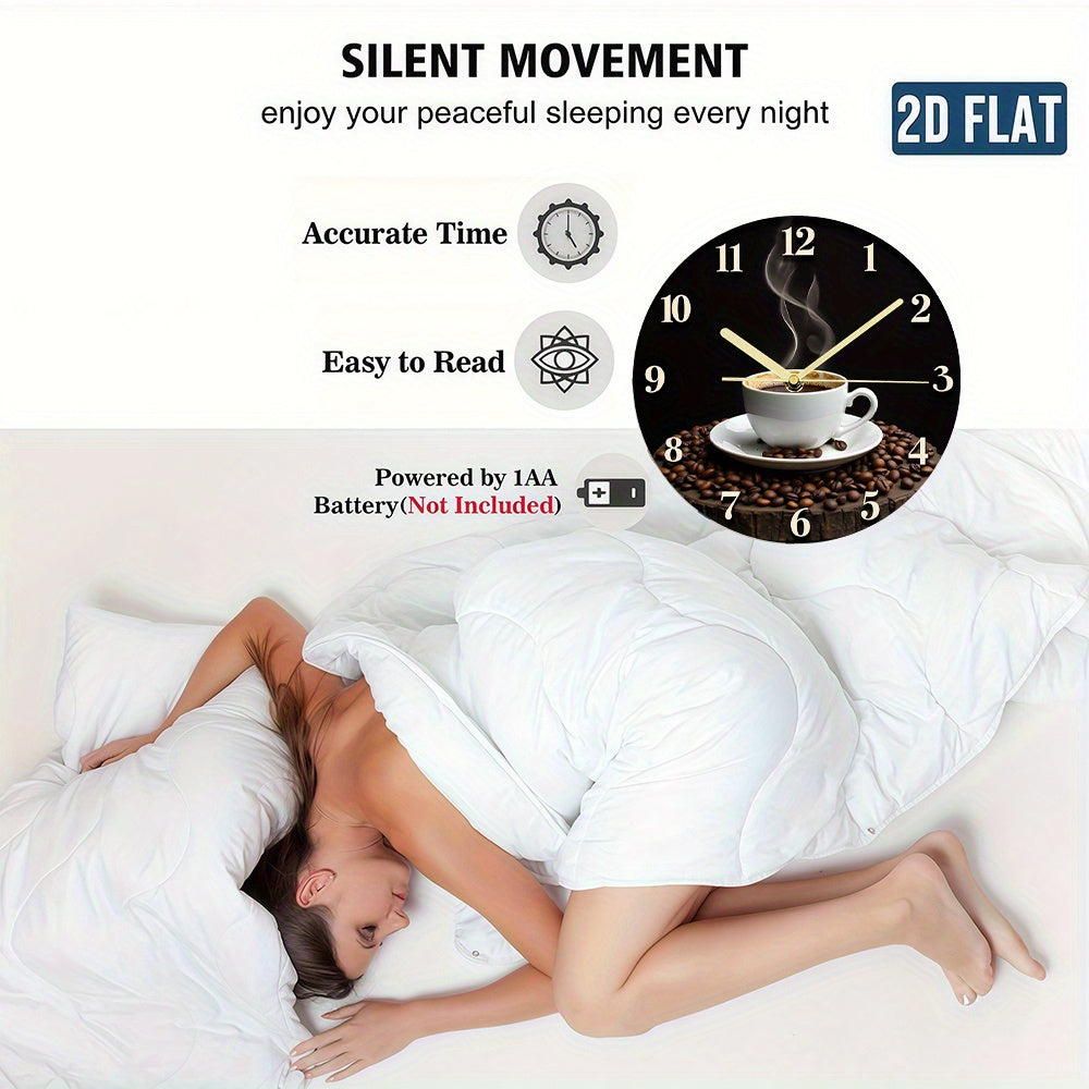 1pc Coffee Time Wall Clock - 2D Flat Design, Silent Non-Ticking, Modern Art Style with Espresso & Cappuccino Artwork, Battery Operated (AA Not Included) for Living Room & Bedroom Decor, Ideal Gift for Coffee Lovers, Coffee Ba