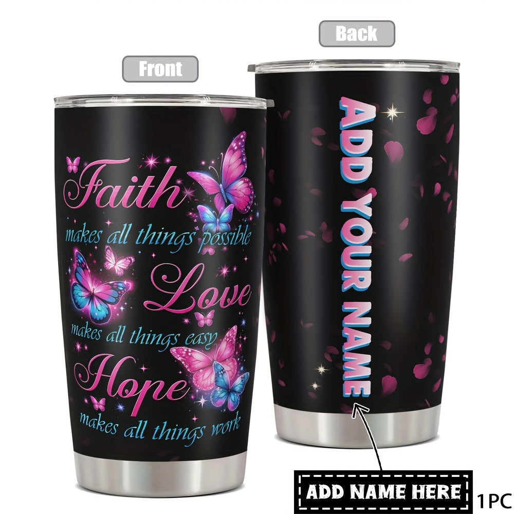 Custom 1pc, Personalized 40 Oz Tumbler with Lid, Featuring a Humorous Print about Faith, Love, And Hope. This Stainless Steel Water Bottle Makes a Great Gift for Christmas, Thanksgiving, Halloween, Birthdays, And Is Perfect f