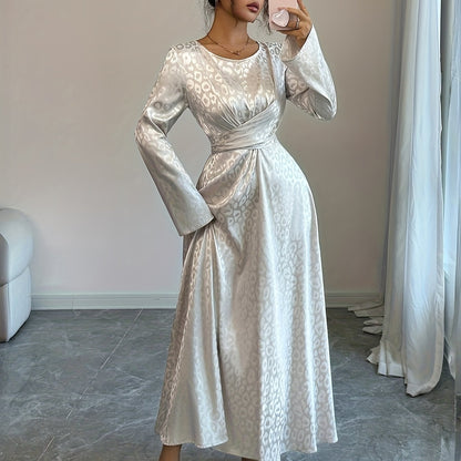 Maxi Dress for Women with Flared Sleeves And a Waist-Cinching Design in Light Golden Satin, Perfect for Evening Parties And Formal Events