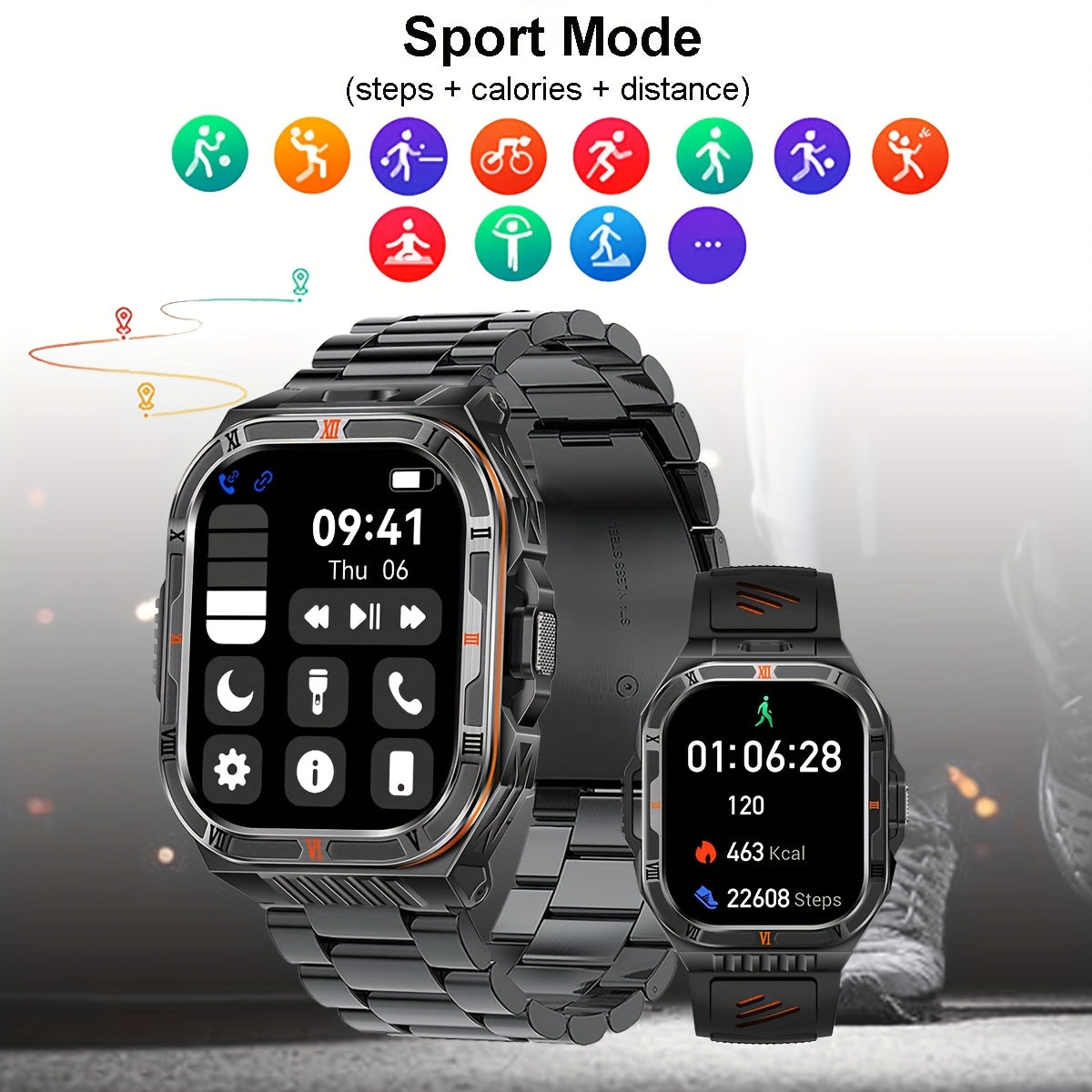 COIUSOR Men'S & Women'S Outdoor Sports Smart Watch with Flashlight, 1100mAh Large-Capacity Battery, Built-in Compass, 100+ Sports Modes, 2.01" HD Display, Wireless Calls, AI Voice Assistant, USB Rechargeable - Ideal Holiday G