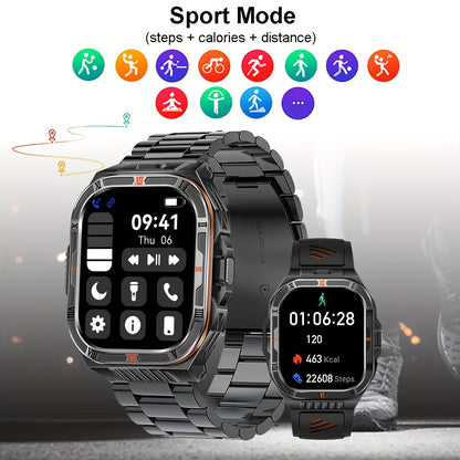 COIUSOR Men'S & Women'S Outdoor Sports Smart Watch with Flashlight, 1100mAh Large-Capacity Battery, Built-in Compass, 100+ Sports Modes, 2.01" HD Display, Wireless Calls, AI Voice Assistant, USB Rechargeable - Ideal Holiday G