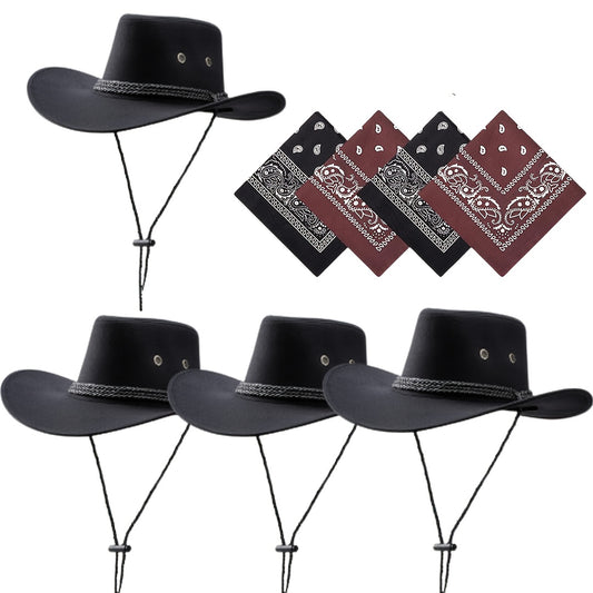 1pc Western Cowboy Hat Set with Bandana - Suede Felt Material, Hand Wash Only, Unisex Fit, No Feathers, Ideal for All Seasons & Holidays, Western Theme Party Accessory