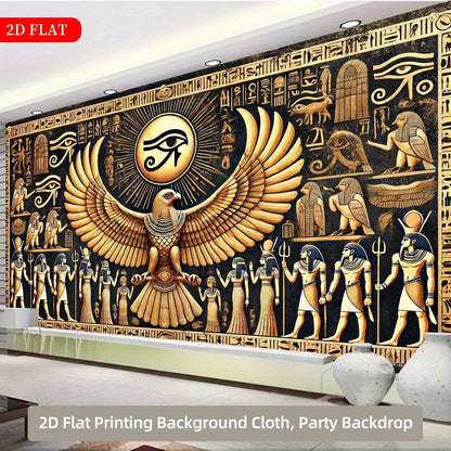 2D Flat, Ancient Egypt Eagle Eye Tapestry - 2D Flat Polyester Wall Hanging with Hieroglyphs & Sphinxes Design, 27.95x61.81inch (70.87x157.48inch) - No Electricity Needed, Large Decorative Art for Indoor/Outdoor, Weddings, Bir