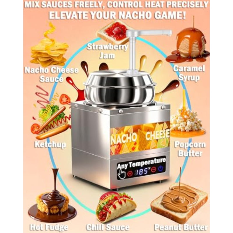 Nacho Cheese Dispenser with Pump - 7.6 QT Nacho Cheese Sauce Warmer Machine Hot Fudge Warmer with 6-Level Temperature Adjustment Commercial Dispenser for Syrup Hot Chili Caramel Peanut Butter
