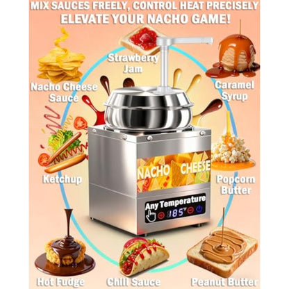 Nacho Cheese Dispenser with Pump - 7.6 QT Nacho Cheese Sauce Warmer Machine Hot Fudge Warmer with 6-Level Temperature Adjustment Commercial Dispenser for Syrup Hot Chili Caramel Peanut Butter