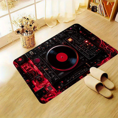 1pc Modern DJ Turntable Design Mat Mat - Non-Slip Rubber Backing, Machine Washable Floor Mat for Living Room, Bedroom, Kitchen - Halloween, Christmas, Thanksgiving Decor - Music Studio Apartment Decorations, Holiday Decoratio