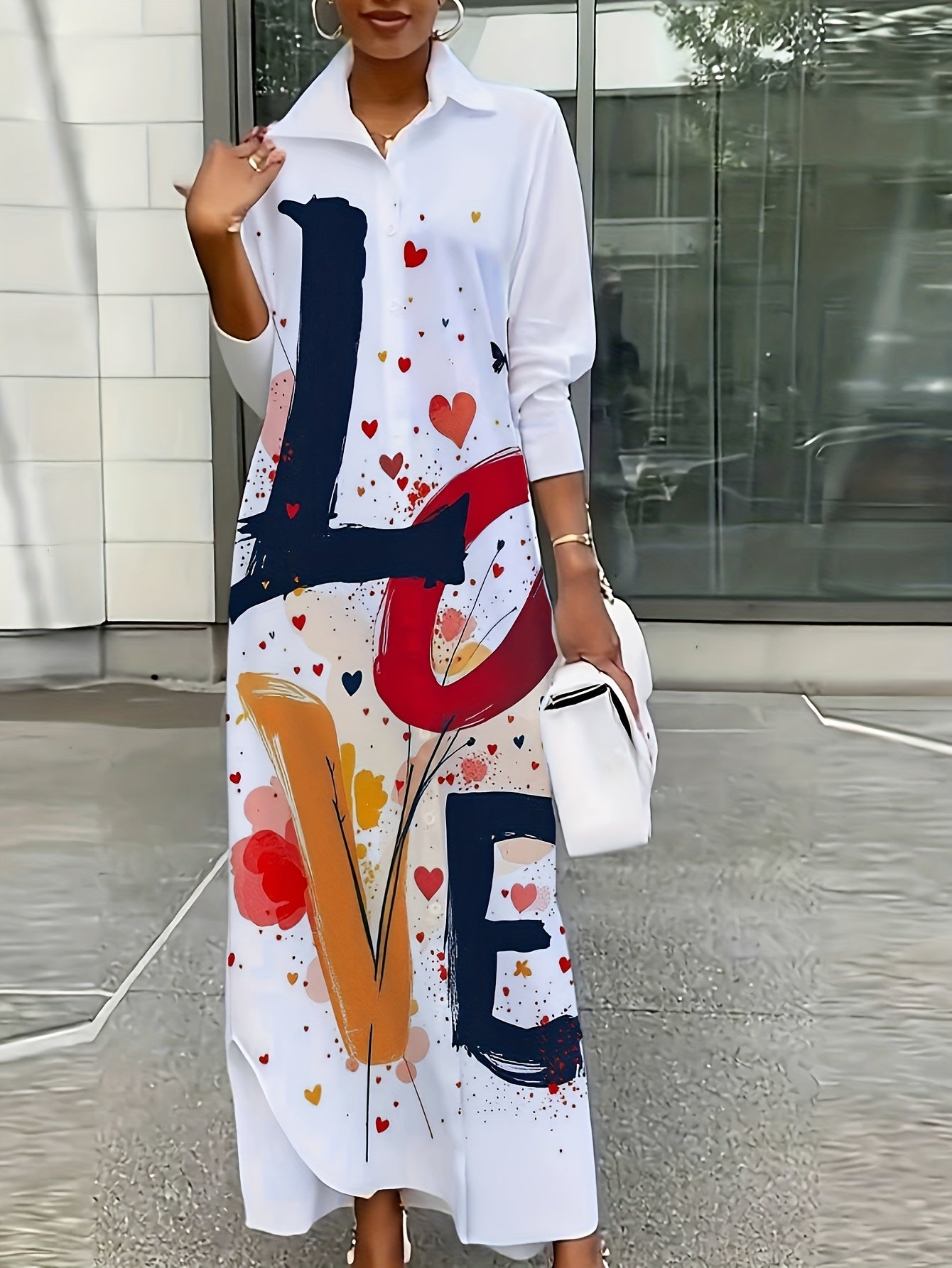 Women'S Elegant Floral Print Shirt Dress - Long Sleeve, Button-Up Collar, Lightweight, Perfect for Spring/Summer/Fall, Casual to Formal Wear, Casual Attire|Floral Print Dress| Fabric