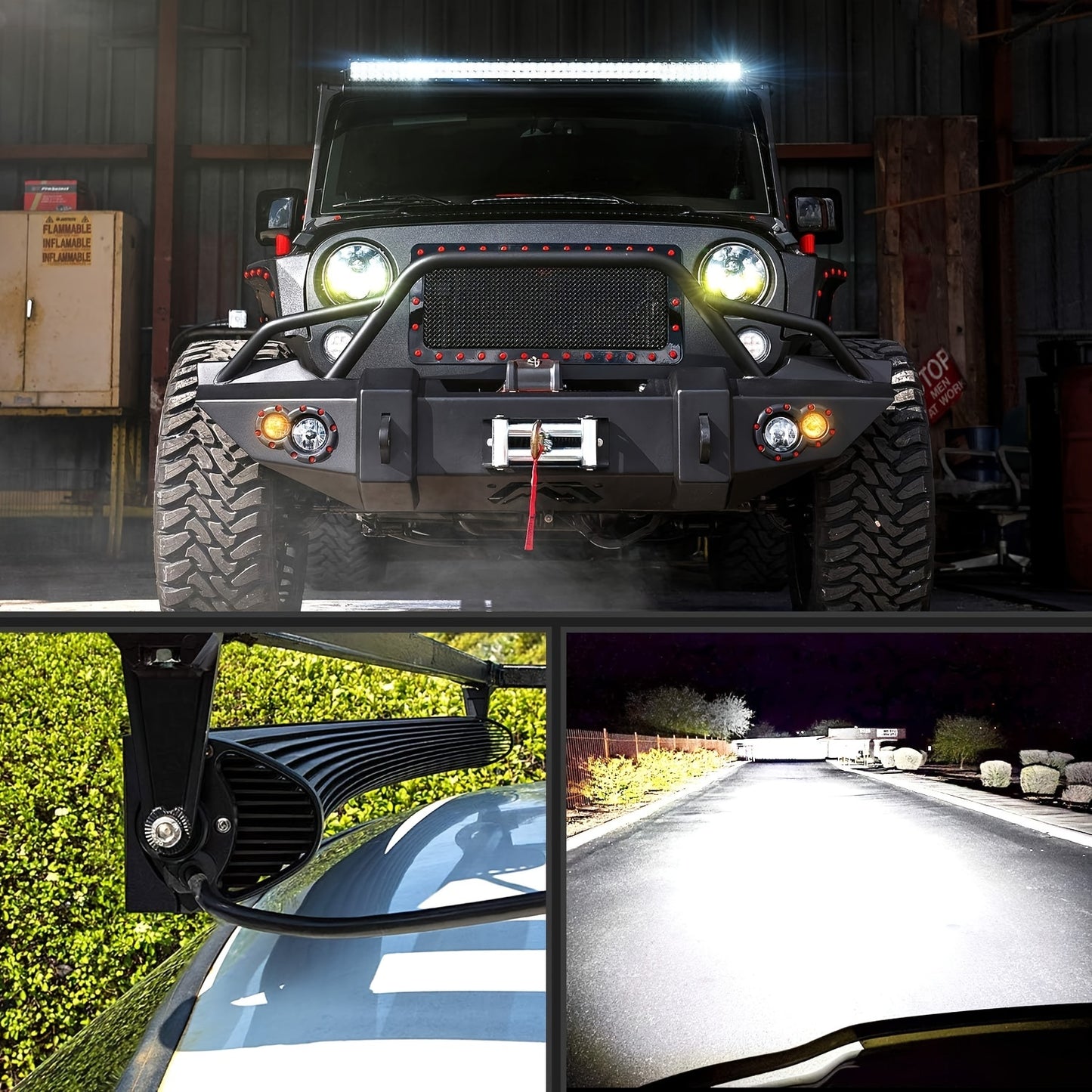 LED Light Bar 52Inch 300W Curved Off Road Driving Light Combo Beam Rooftop Led Bar Work Light 24V 12V For Van Camper Wagon Car Pickup ATV UTV SUV Truck Boat, Without Battery