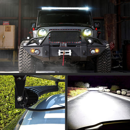 LED Light Bar 52Inch 300W Curved Off Road Driving Light Combo Beam Rooftop Led Bar Work Light 24V 12V For Van Camper Wagon Car Pickup ATV UTV SUV Truck Boat, Without Battery