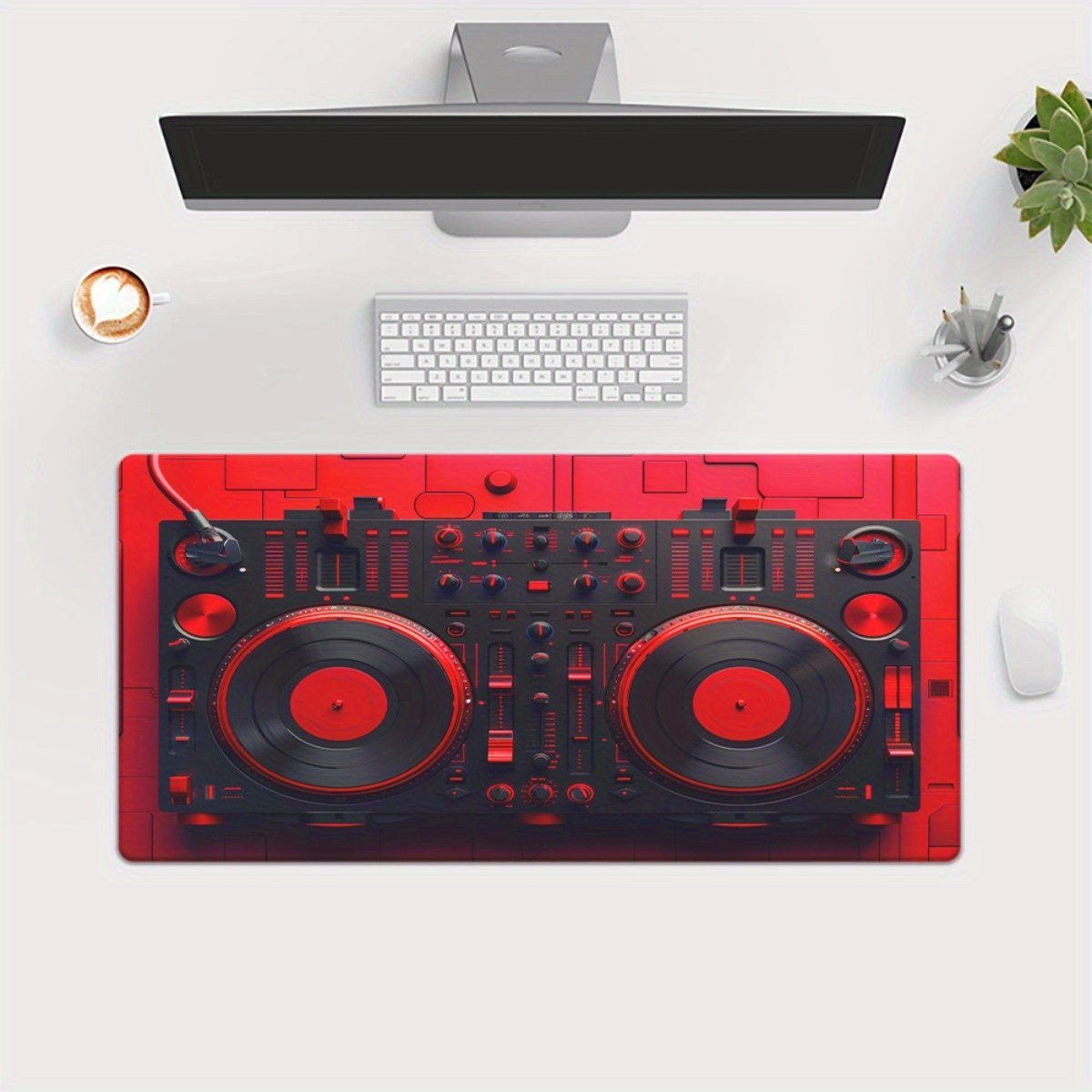 1pc Red DJ Equipment Pad for Desk, Gaming, Office Decor, Non-Slip Rubber Base, XXL Computer Mouse Pad, Multi Functional Mouse Pad for Office, Large Mousepad XXL Mouse Pad.
