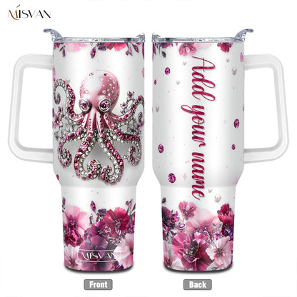 1pc Customized Name Stainless Steel Tumbler | 20oz/22oz/40oz Insulated Water with Lid, Reusable, Round Shape, 304 Stainless Steel, Ideal for Easter, Thanksgiving, Father'S Day, Mother'S Day, Graduation, White Diamond Butterfl
