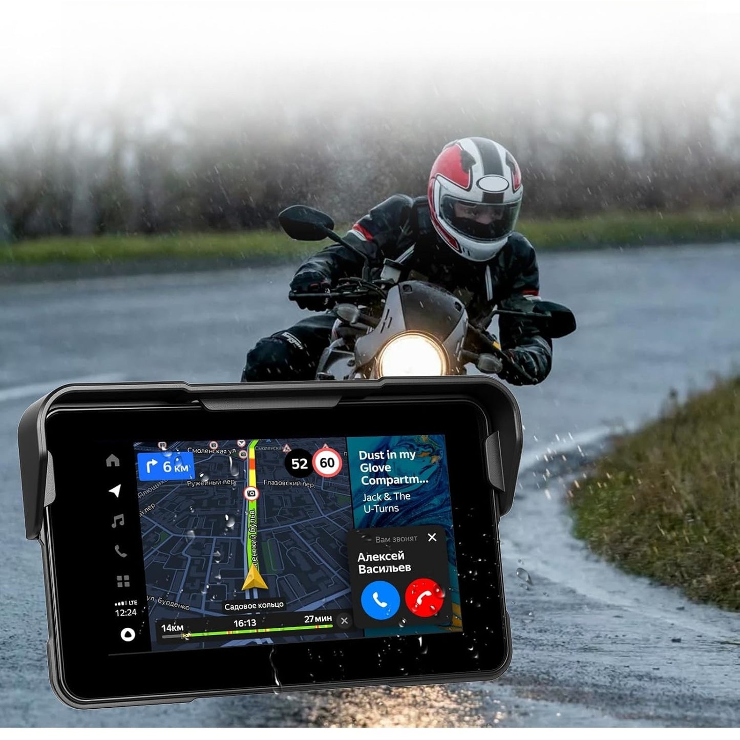 Motorcycle Wireless Carplay & Android Car for Motorcycle, 5 Inch HD Touchscreen for Motorcycles with Navigation/ Bluetooth/ EQ/ Pressure Detection
