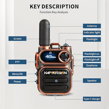Global Walkie Talkie 4G LTE, UltraCompact, Long Standby, USB Charge, Group & Private Calls, LED Flashlight, Headset Jack Ideal for Office Business, Security, Warehouse, And Recreation, 2G/3G/4G/5G Cellular Network Capabilitie